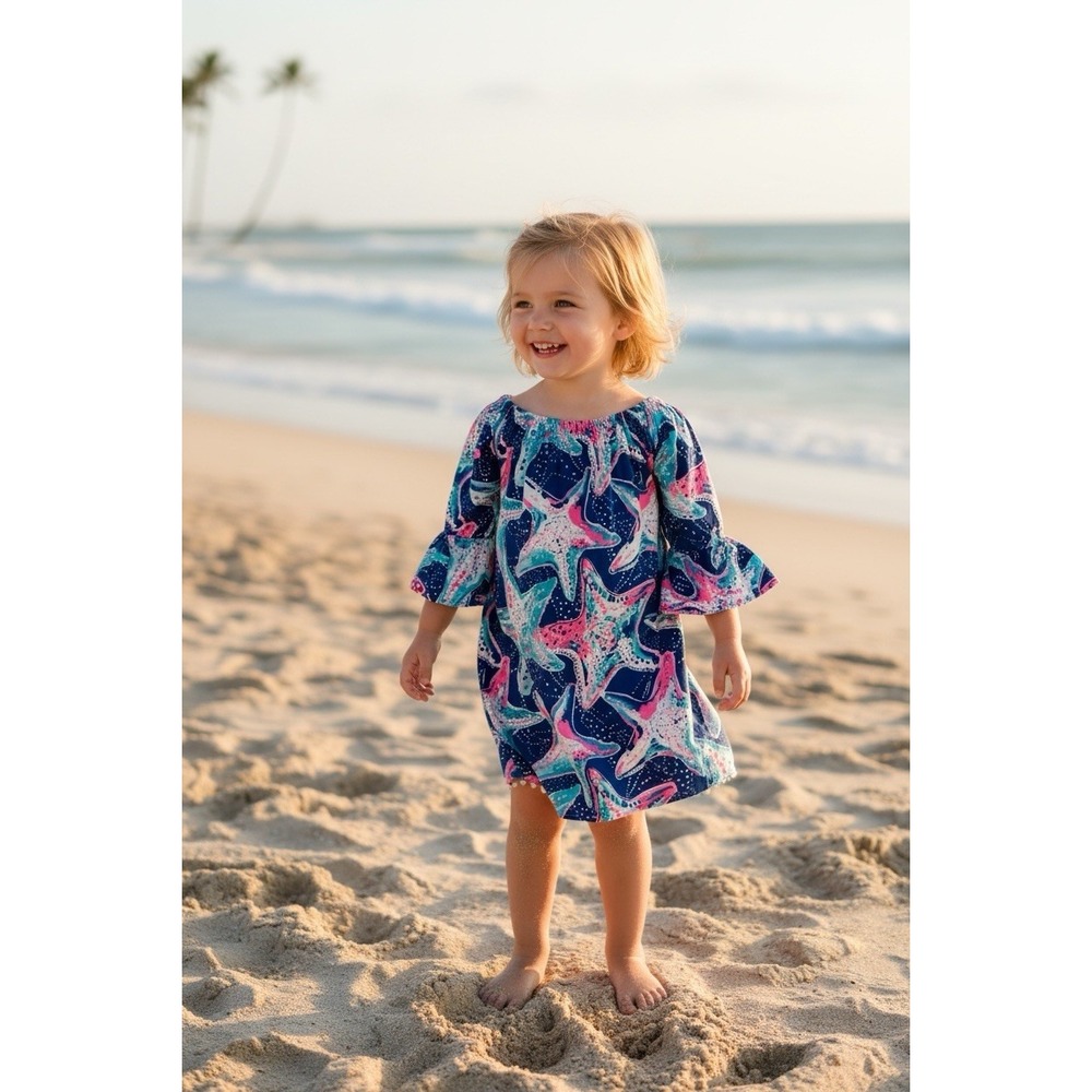 NWOT Lilly Pulitzer Girls MINI ENNA Dress Indigo Star Struck STARFISH Small 4 5